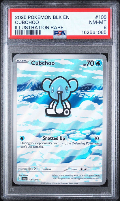 Graded 2025 Pokemon BLK EN Cubchoo #109 Illustration Rare Trading Card Game PSA 8 Near Mint