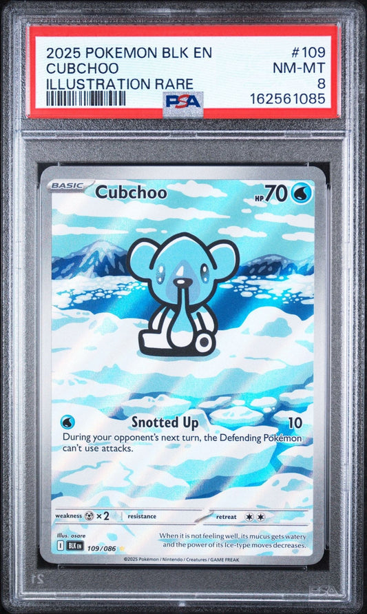 Graded 2025 Pokemon BLK EN Cubchoo #109 Illustration Rare Trading Card Game PSA 8 Near Mint