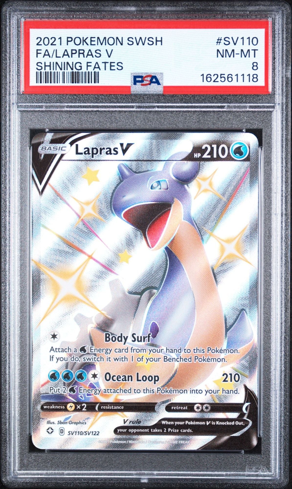 Graded 2021 Pokemon Shining Fates Lapras V #SV110 SWSH Trading Card Game PSA 8 Near Mint