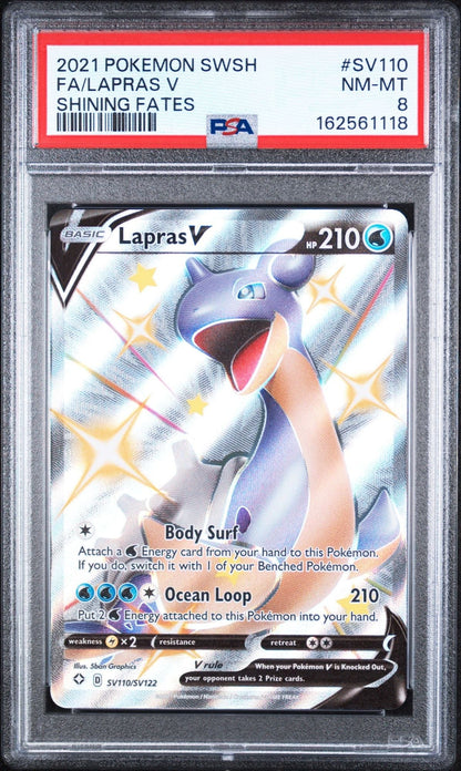 Graded 2021 Pokemon Shining Fates Lapras V #SV110 SWSH Trading Card Game PSA 8 Near Mint