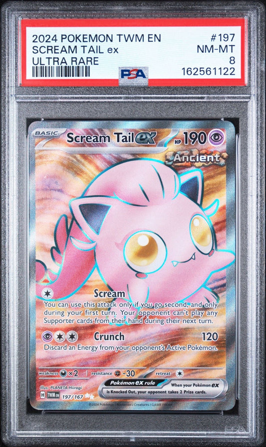 Graded 2024 Pokemon Twilight Masquerade EN Scream Tail ex #197 Ultra Rare Trading Card Game PSA 8 Near Mint