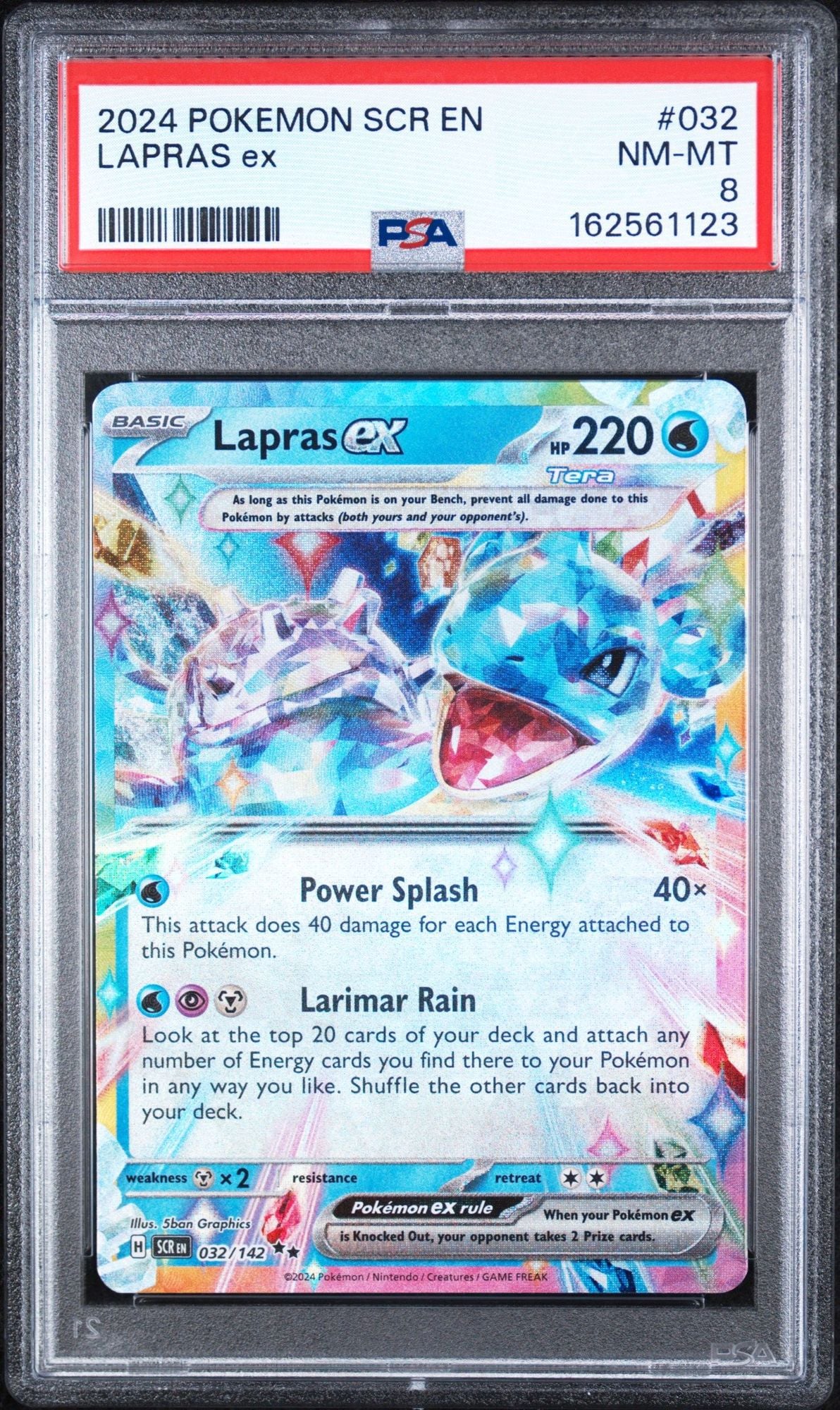 Graded 2024 Pokemon EN Lapras ex #032 Stellar Crown Trading Card Game PSA 8 Near Mint