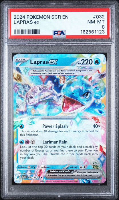 Graded 2024 Pokemon EN Lapras ex #032 Stellar Crown Trading Card Game PSA 8 Near Mint