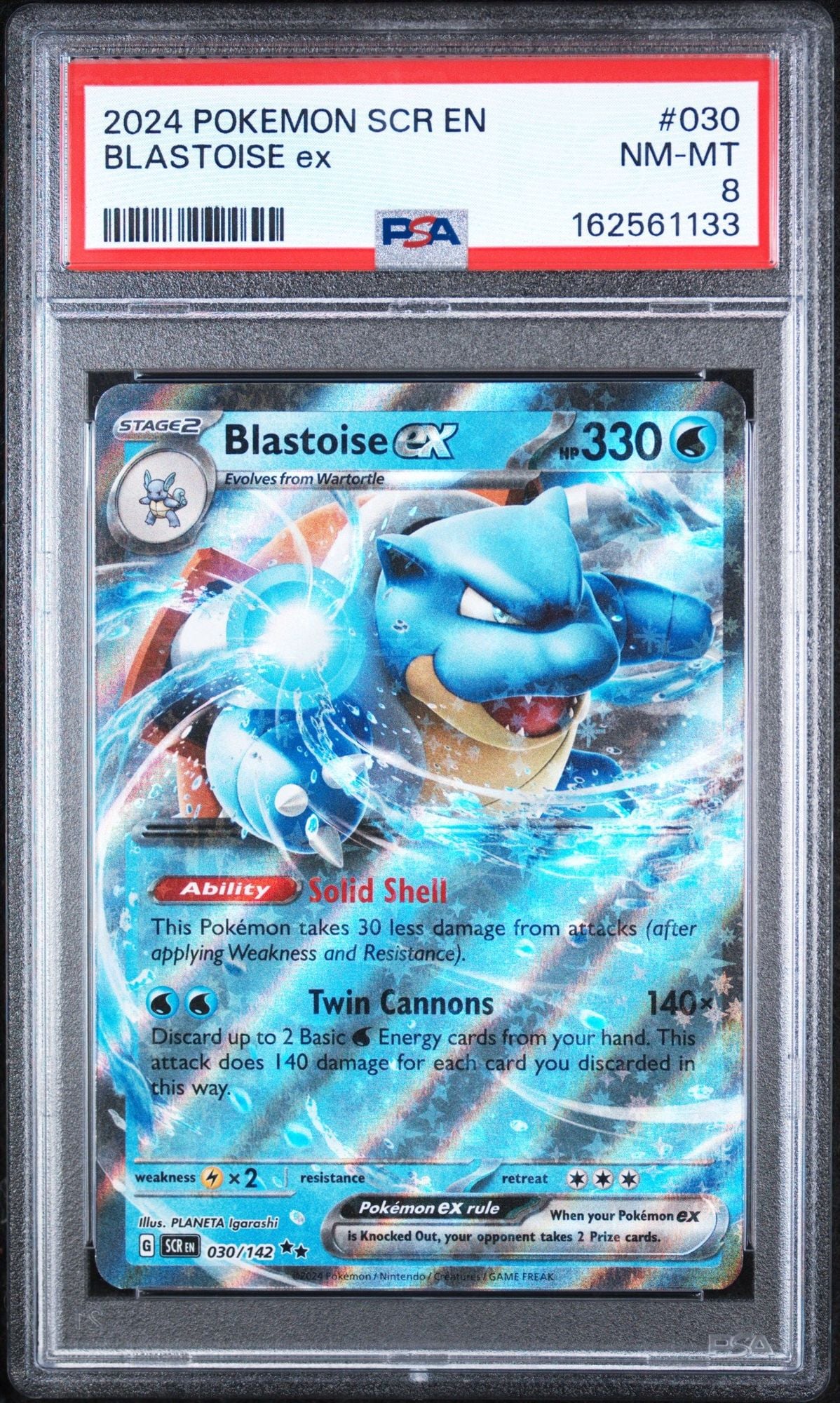 Graded 2024 Pokemon Stellar Crown EN Blastoise ex #030 Trading Card Game PSA 8 Near Mint
