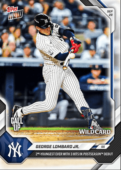 2026 Topps Now George Lombard Jr #740 2nd Youngest Ever with 3 Hits in Postseason Debut New York Yankees Rookie RC Baseball Card