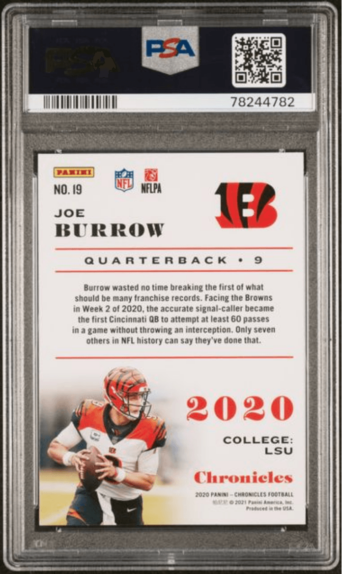 Graded 2020 Panini Chronicles Joe Burrow #19 Rookie RC Football Card PSA 10 Gem Mint