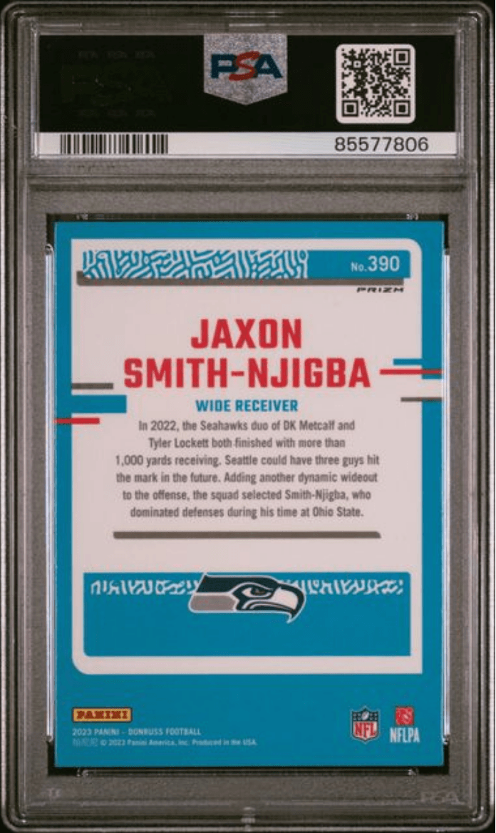 Graded 2023 Panini Donruss Jaxon Smith-Njigba #390 Optic Preview Pink Rookie RC Football Card PSA 10 Gem Mint