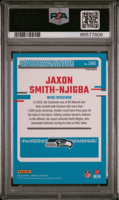 Graded 2023 Panini Donruss Jaxon Smith-Njigba #390 Optic Preview Pink Rookie RC Football Card PSA 10 Gem Mint