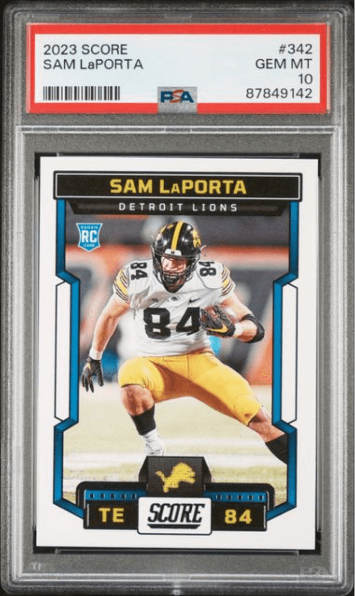 Graded 2023 Panini Score Sam LaPorta #342 Rookie RC Football Card PSA 10 Gem Mint