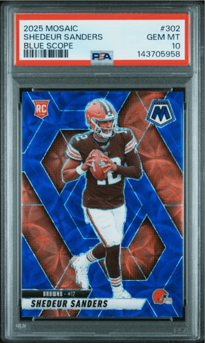 Graded 2025 Panini Mosaic Shedeur Sanders #302 Blue Scope Rookie RC Football Card PSA 10 Gem Mint