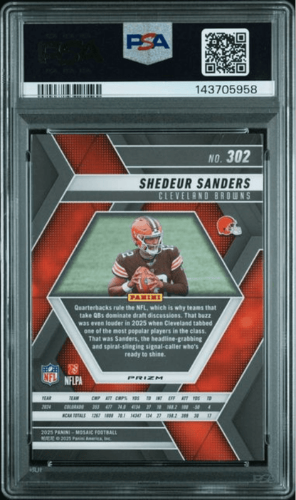 Graded 2025 Panini Mosaic Shedeur Sanders #302 Blue Scope Rookie RC Football Card PSA 10 Gem Mint