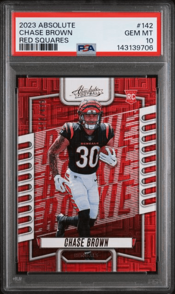 Graded 2023 Panini Absolute Chase Brown #142 Red Squares /499 Rookie RC Football Card PSA 10 Gem Mint