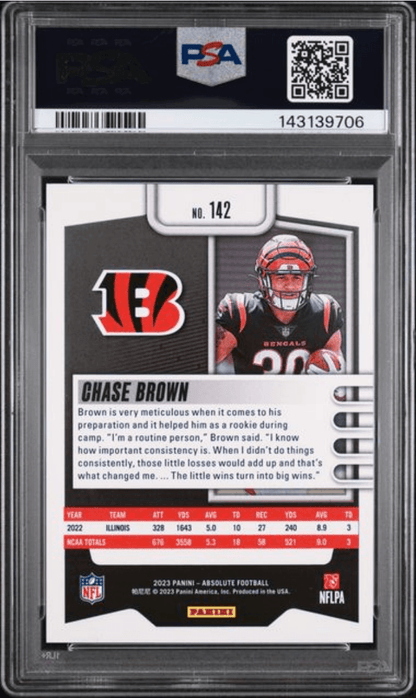 Graded 2023 Panini Absolute Chase Brown #142 Red Squares /499 Rookie RC Football Card PSA 10 Gem Mint