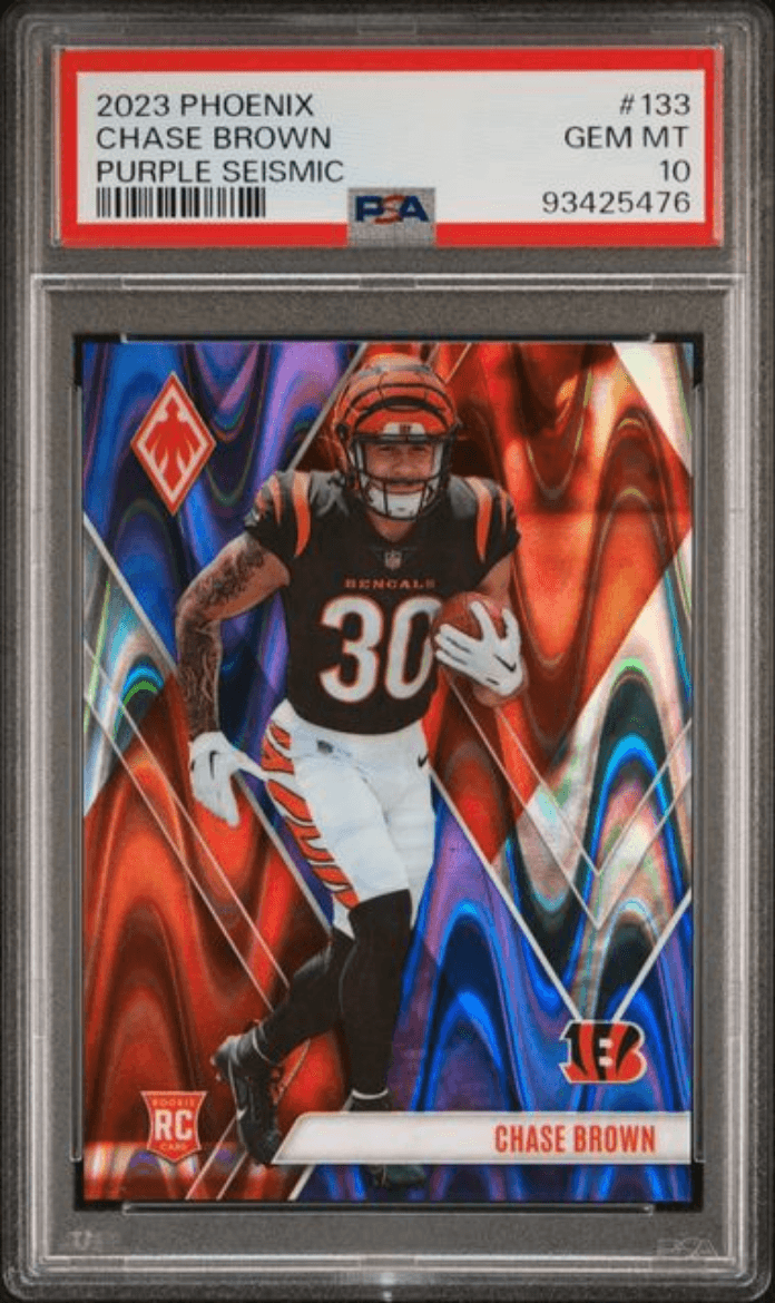Graded 2023 Panini Phoenix Chase Brown #133 Purple Seismic /125 Rookie RC Football Card PSA 10 Gem Mint