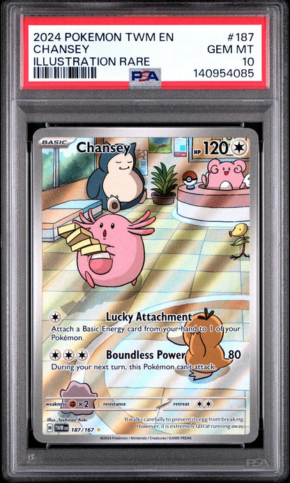 Graded 2024 PKM EN Chansey #187 Twilight Masquerade Illustration Rare Trading Card Game PSA 10 Gem Mint