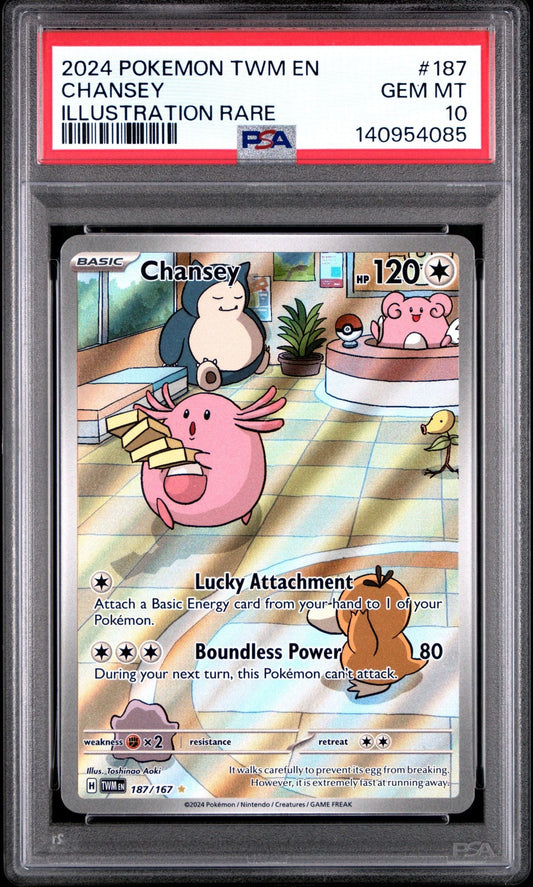 Graded 2024 PKM EN Chansey #187 Twilight Masquerade Illustration Rare Trading Card Game PSA 10 Gem Mint