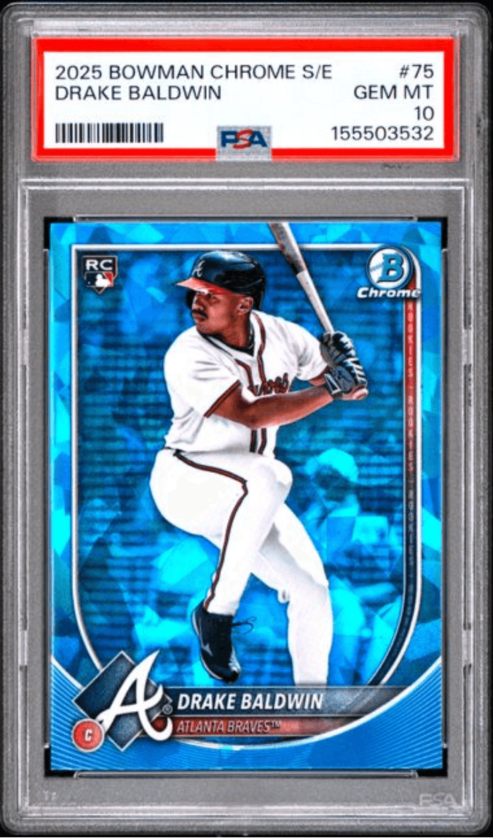 Graded 2025 Topps Bowman Chrome Sapphire Edition Drake Baldwin #75 Rookie RC Baseball Card PSA 10 Gem Mint