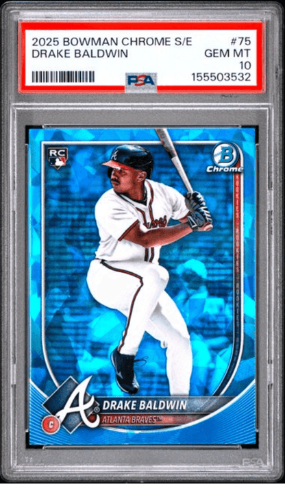 Graded 2025 Topps Bowman Chrome Sapphire Edition Drake Baldwin #75 Rookie RC Baseball Card PSA 10 Gem Mint