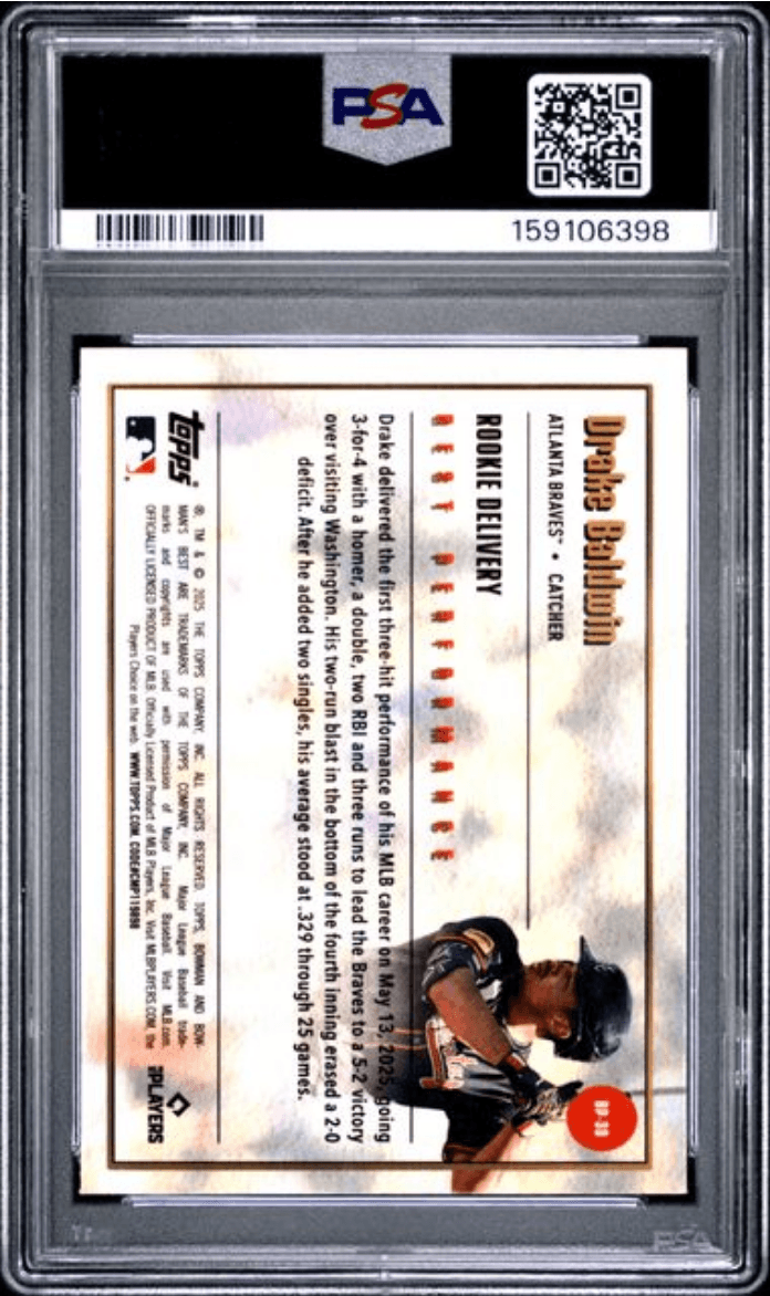 Graded 2025 Topps Bowmans Best Drake Baldwin #BP30 Best Performance Rookie RC Baseball Card PSA 10 Gem Mint