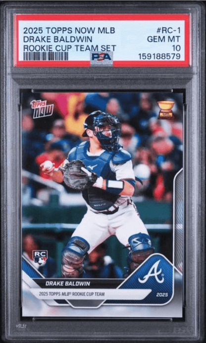 Graded 2025 Topps Now MLB Drake Baldwin #RC1 Rookie Cup Team Set Rookie RC Baseball Card PSA 10 Gem Mint