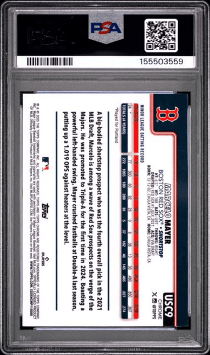 Graded 2025 Topps Chrome Update Sapphire Edition Marcelo Mayer #9 Rookie RC Baseball Card PSA 10 Gem Mint