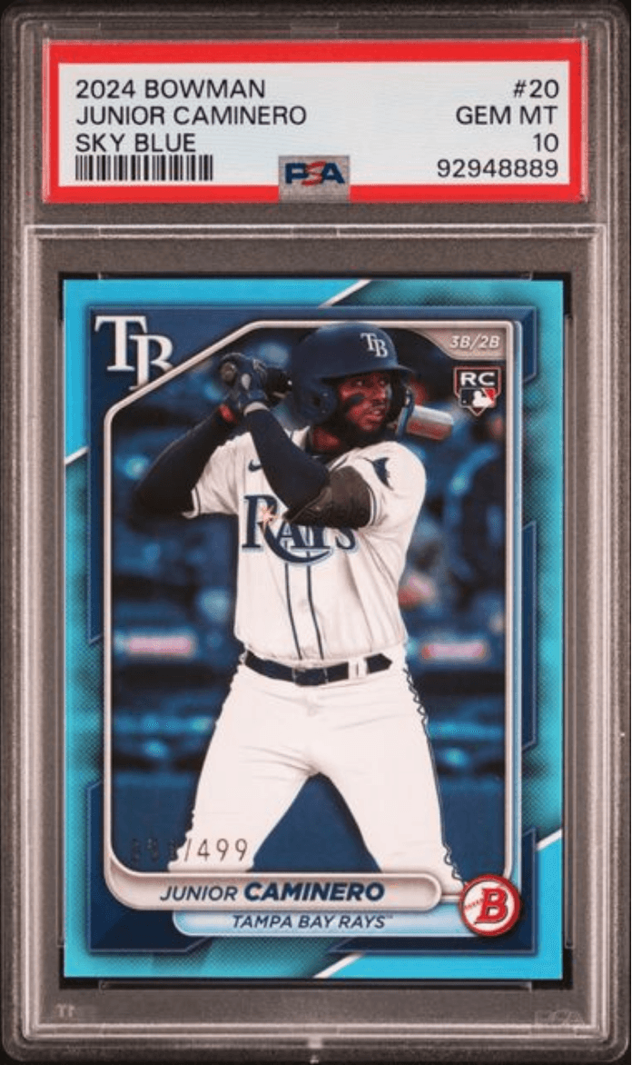 Graded 2024 Topps Bowman Junior Caminero #20 Sky Blue /499 Rookie RC Baseball Card PSA 10 Gem Mint