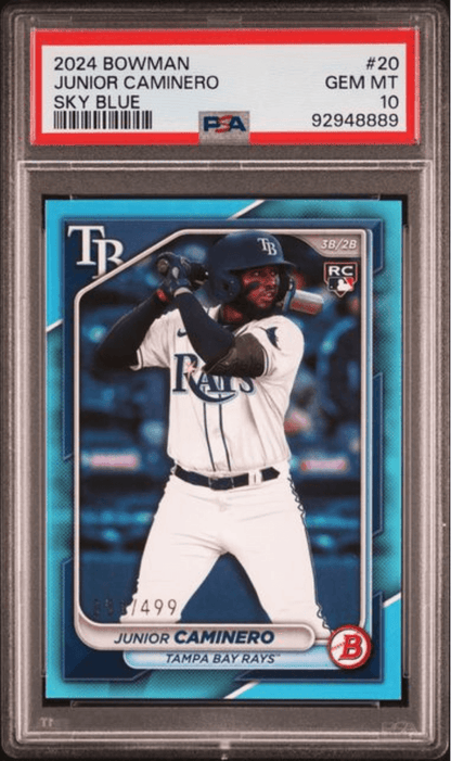 Graded 2024 Topps Bowman Junior Caminero #20 Sky Blue /499 Rookie RC Baseball Card PSA 10 Gem Mint