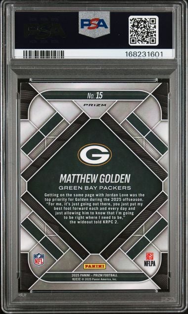 Graded 2025 Panini Prizm Matthew Golden #15 Emergent Silver Prizm Rookie RC Football Card PSA 10 Gem Mint