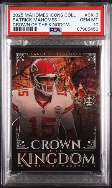Graded 2025 Panini Icons Collection Patrick Mahomes II #CK3 Crown of the Kingdom Football Card PSA 10 Gem Mint