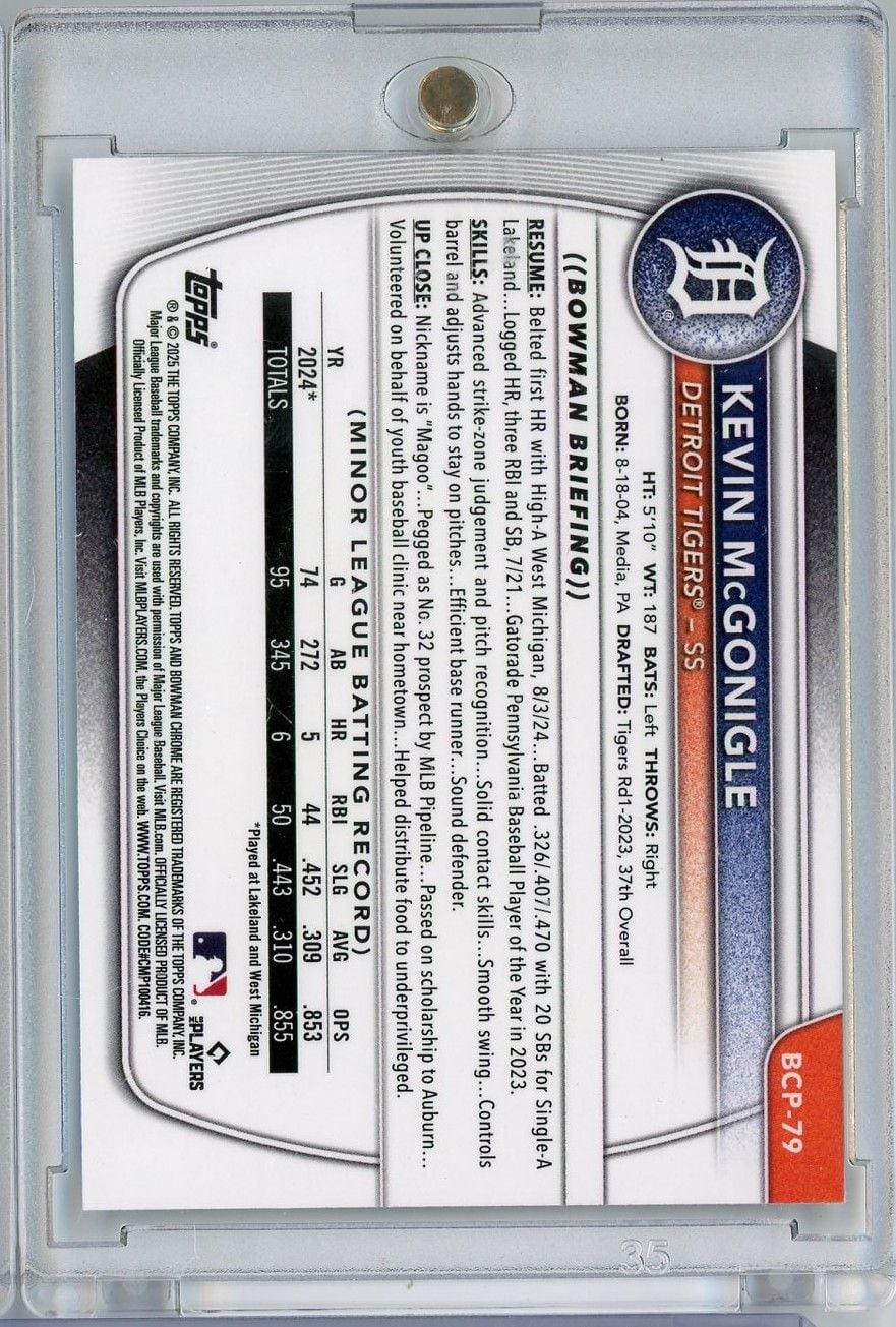 2025 Bowman Chrome Kevin McGonigle #BCP79 Mini Diamond 1st Bowman Rookie RC Baseball Card