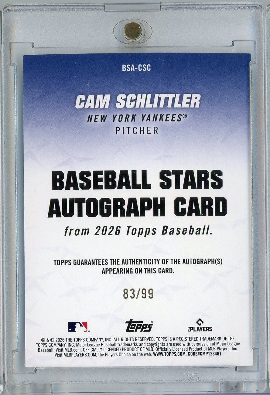 2026 Topps Cam Schlittler #BSACSC Baseball Stars Autograph Card Green /99 Rookie RC Baseball Card