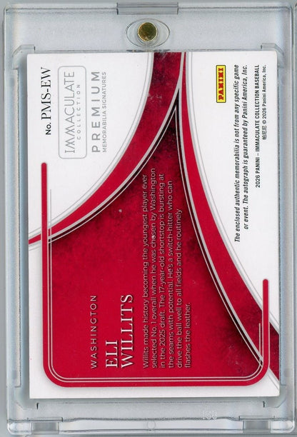 2026 Panini Immaculate Eli Willits #PMSEW Rookie Patch Auto RPA 01/49 Rookie RC Baseball Card