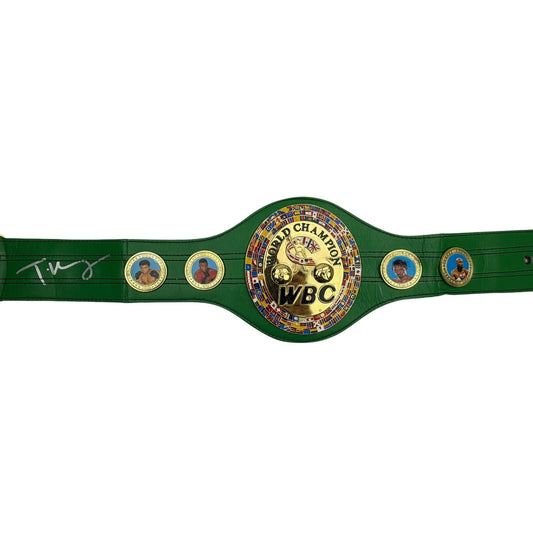 Autographed/Signed Tyson Fury WBC Green Boxing Replica Championship Belt JSA COA