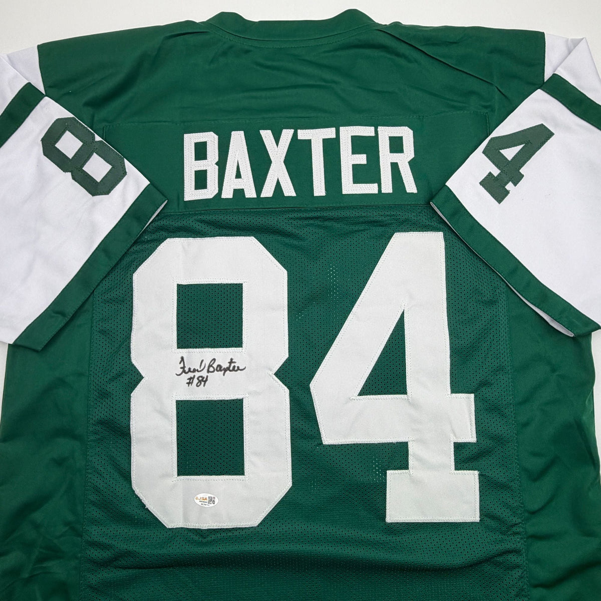 Autographed/Signed Fred Baxter New York Green Football Jersey JSA COA