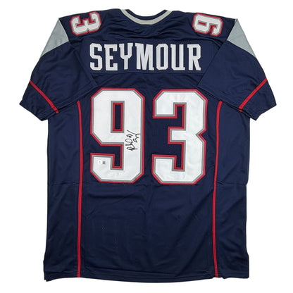 Autographed/Signed Richard Seymour New England Blue Football Jersey Beckett BAS COA