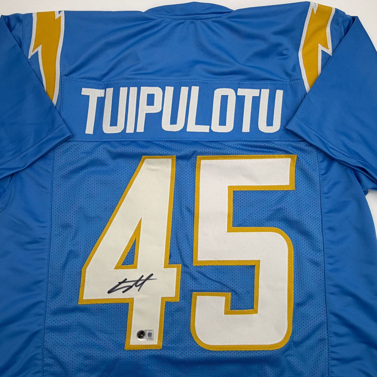 Autographed/Signed Tuli Tuipulotu Los Angeles San Diego Powder Blue Football Jersey Beckett BAS COA