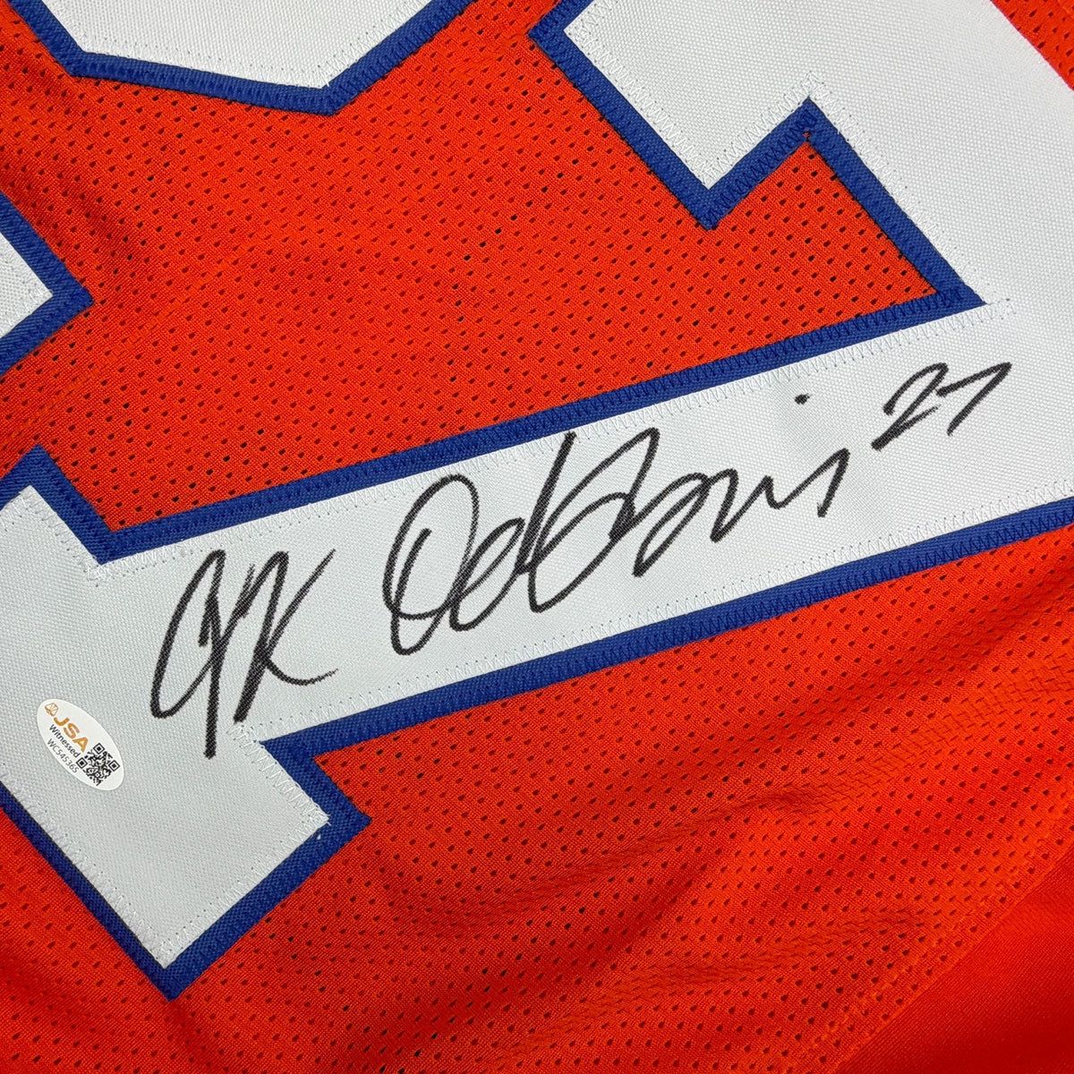 Autographed/Signed JK Dobbins Denver Retro Orange Football Jersey JSA COA