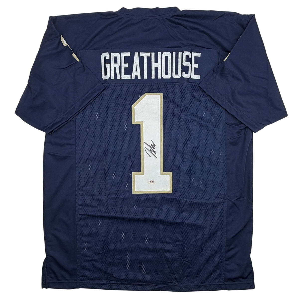 Autographed/Signed Jaden Greathouse Notre Dame Blue College Football Jersey PSA/DNA COA