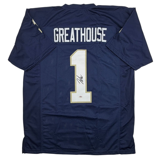 Autographed/Signed Jaden Greathouse Notre Dame Blue College Football Jersey PSA/DNA COA
