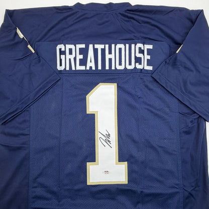 Autographed/Signed Jaden Greathouse Notre Dame Blue College Football Jersey PSA/DNA COA