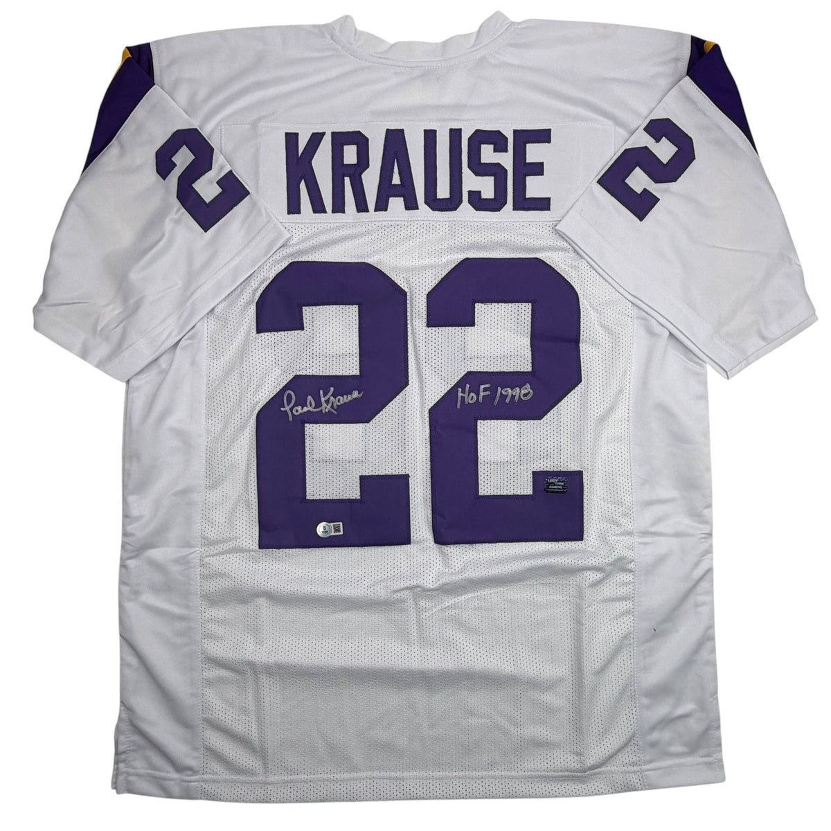 Autographed/Signed Paul Krause Minnesota White Football Jersey Beckett BAS COA