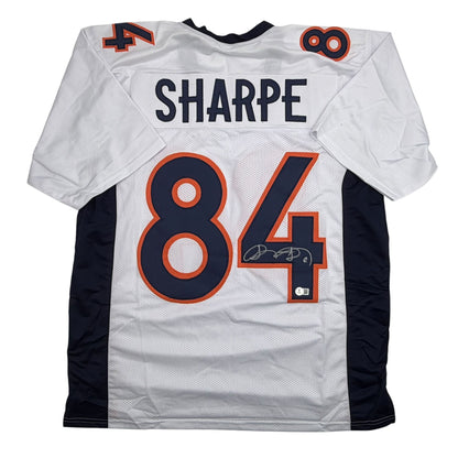 Autographed/Signed Shannon Sharpe Denver White Football Jersey Beckett BAS COA