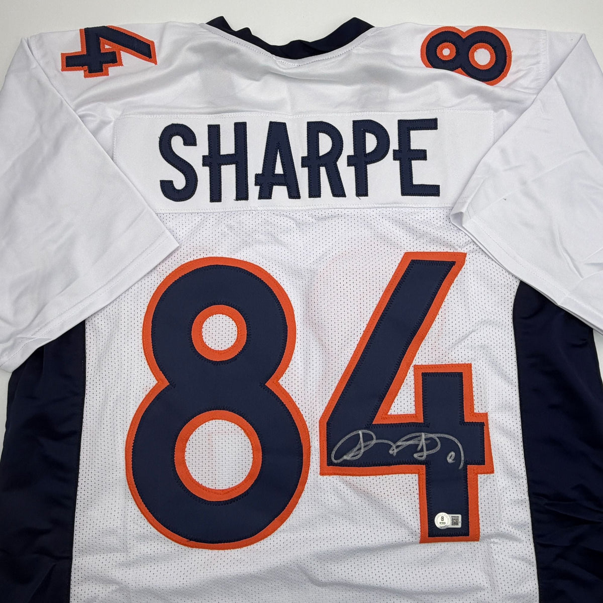 Autographed/Signed Shannon Sharpe Denver White Football Jersey Beckett BAS COA