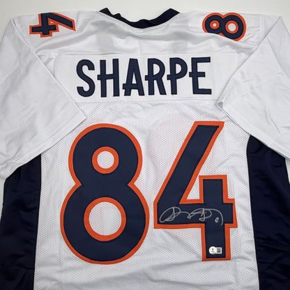 Autographed/Signed Shannon Sharpe Denver White Football Jersey Beckett BAS COA