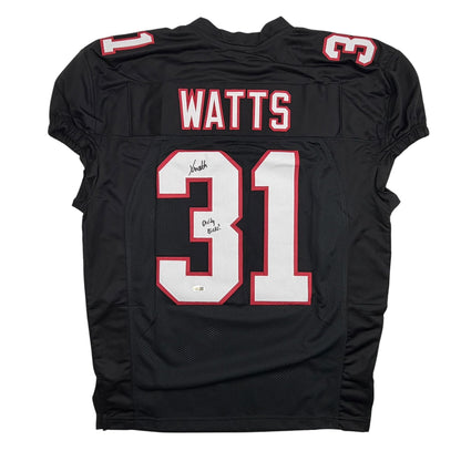 Autographed/Signed Xavier Watts Atlanta Black Pro Cut Football Jersey JSA COA