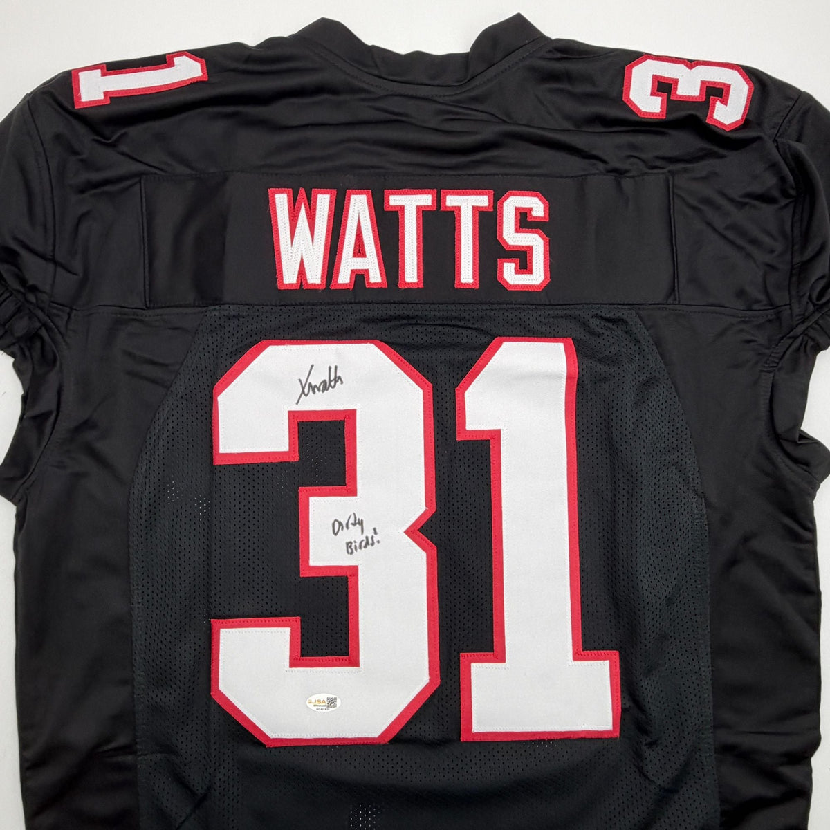 Autographed/Signed Xavier Watts Atlanta Black Pro Cut Football Jersey JSA COA