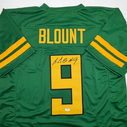 Autographed/Signed LeGarrette Blount Oregon Green College Football Jersey PSA/DNA COA