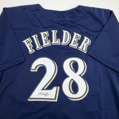 Autographed/Signed Prince Fielder Milwaukee Navy Blue Baseball Jersey JSA COA