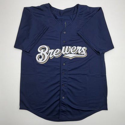 Autographed/Signed Prince Fielder Milwaukee Navy Blue Baseball Jersey JSA COA