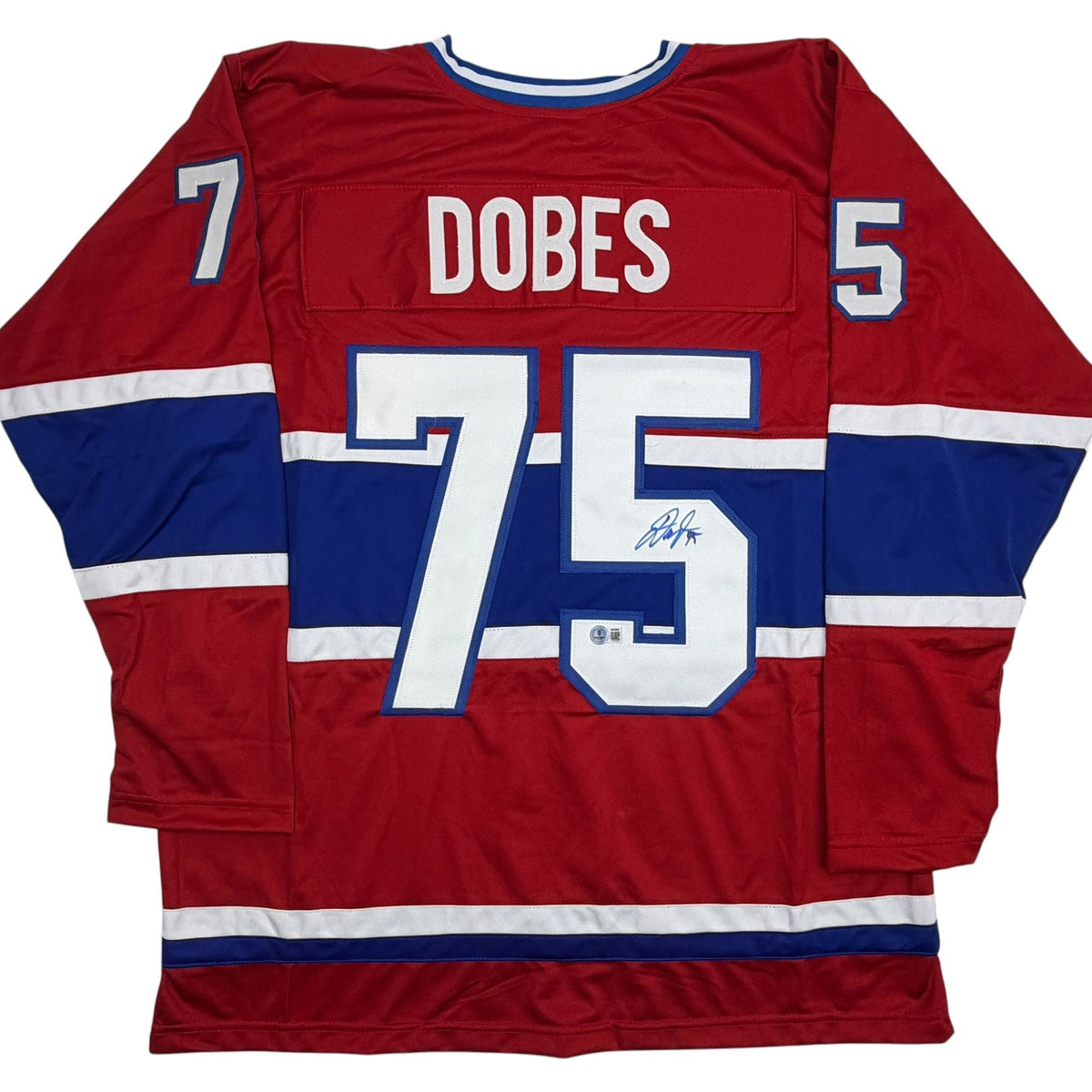 Autographed/Signed Jakub Dobes Montreal Red Hockey Jersey Beckett BAS COA
